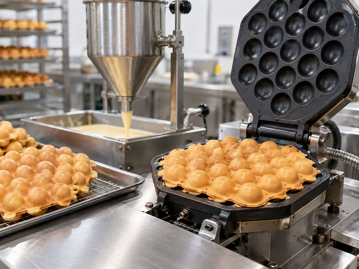 Hong Kong egg bubble waffles produced in an industrial mould