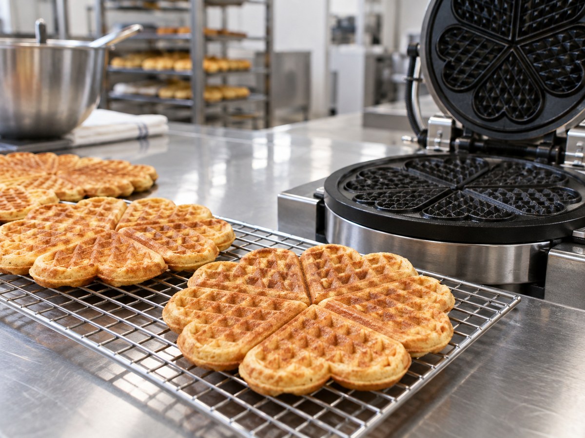 Scandinavian heart waffles beside a segmented waffle mould