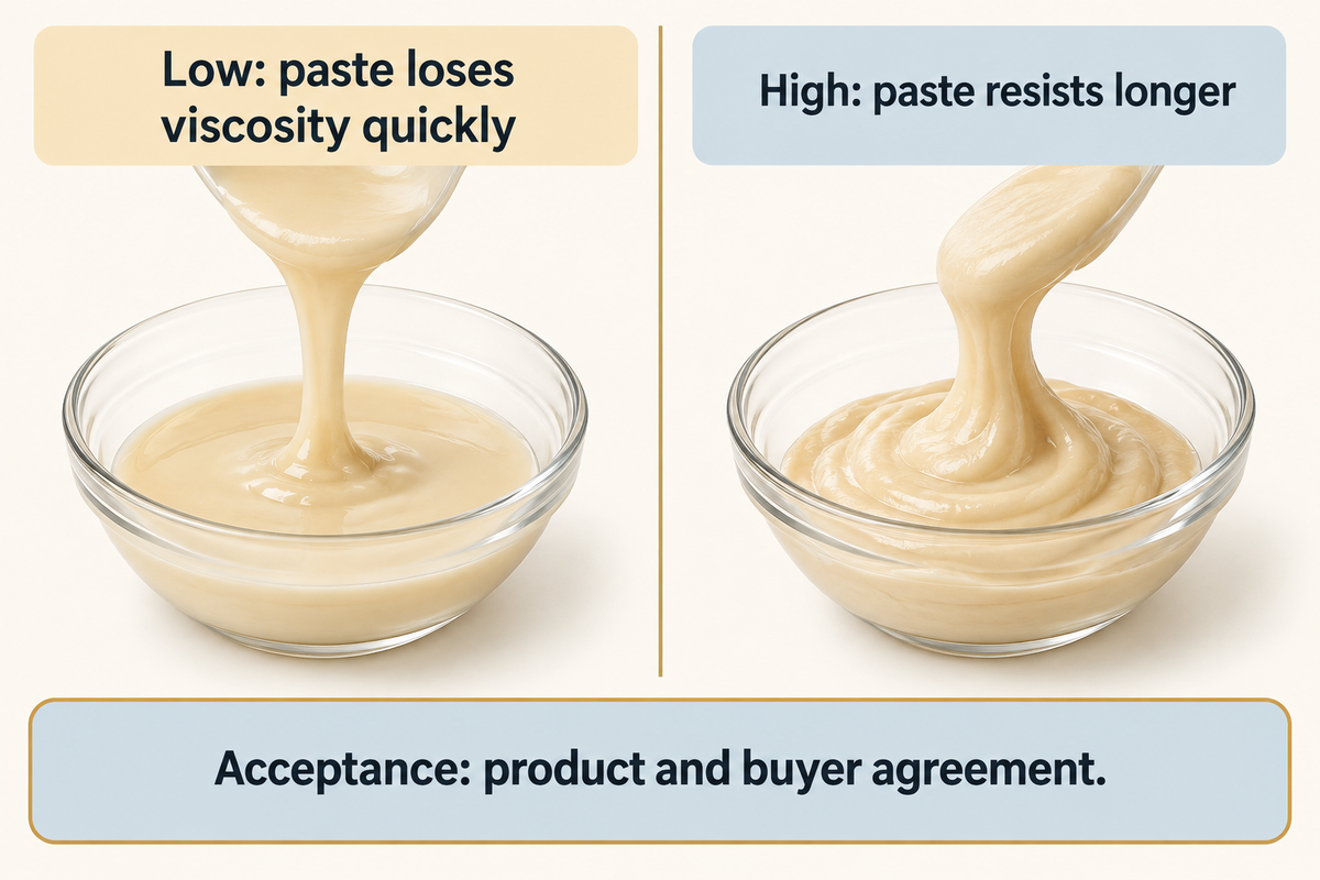 Qualitative low and high Falling Number responses with product-specific acceptance kept separate.