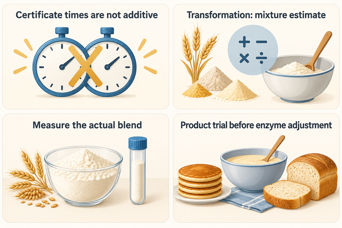 Blend estimation separated from actual blend measurement and the product trial for enzyme adjustment.