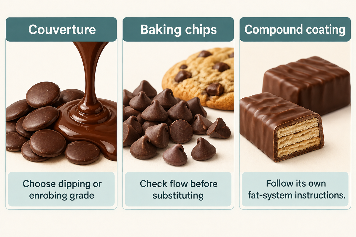 Choose chocolate by formulation and intended application, not its shape