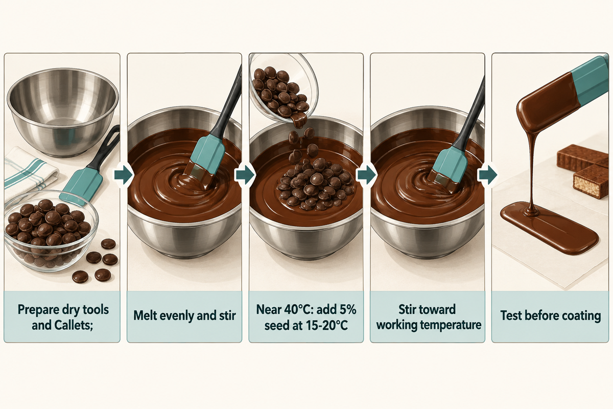 Five stages of the named Callebaut Callets seeding method