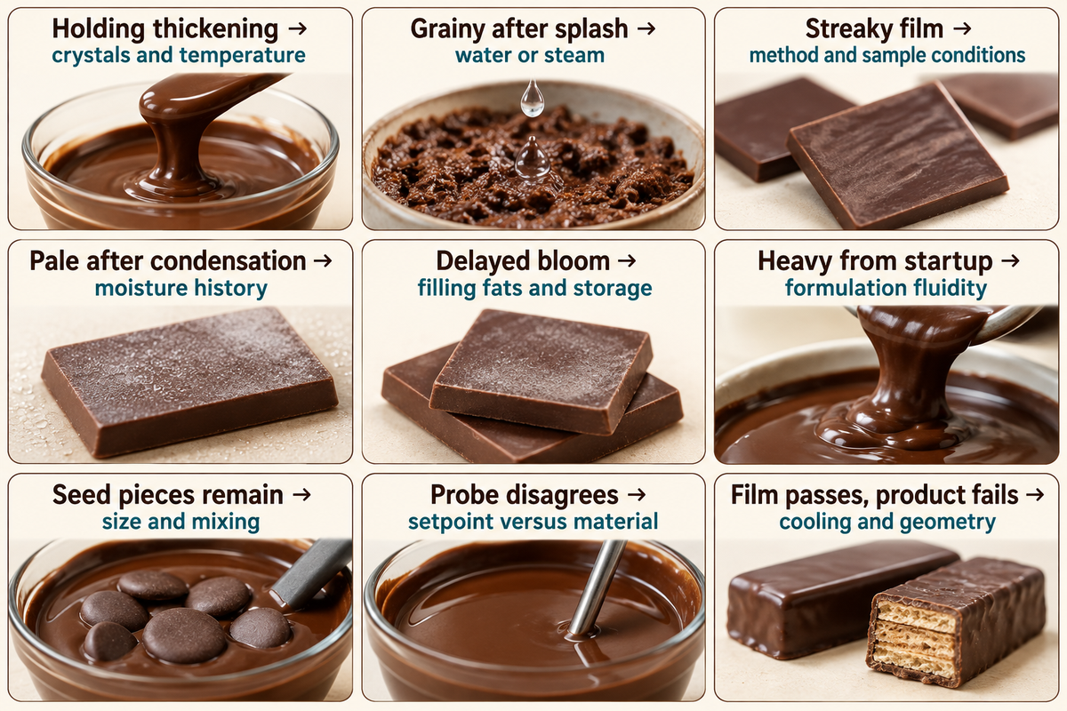 Nine chocolate coating symptoms and the process conditions to investigate first