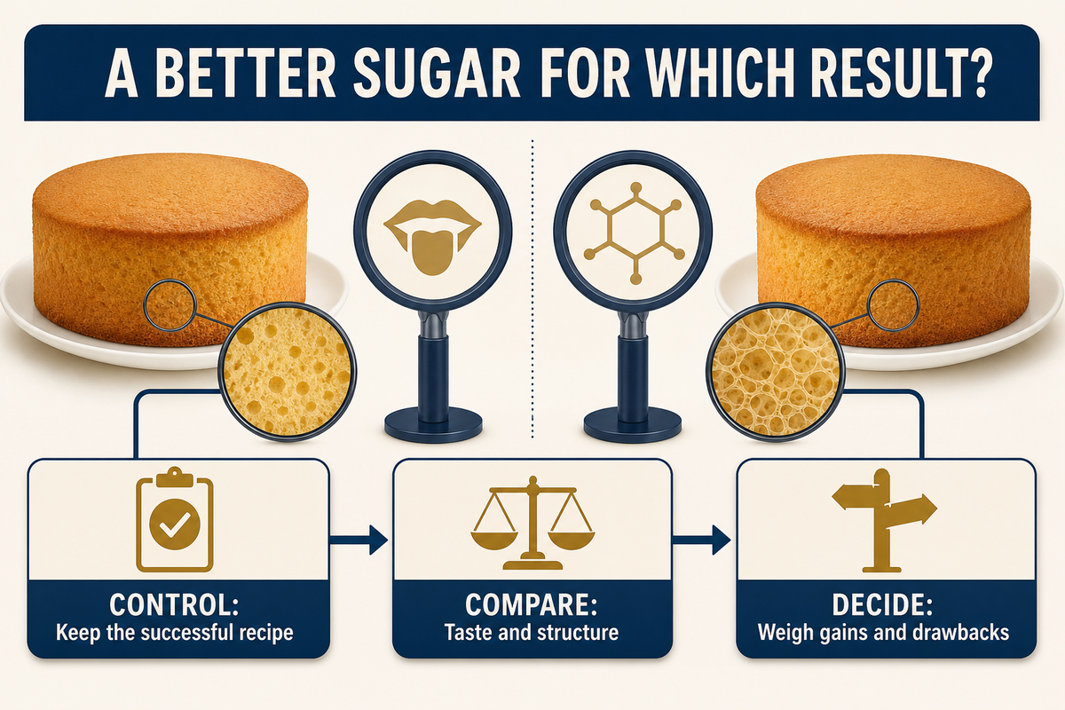 Cake studies report competing sensory and structural outcomes; evaluate the target attribute and its drawbacks.