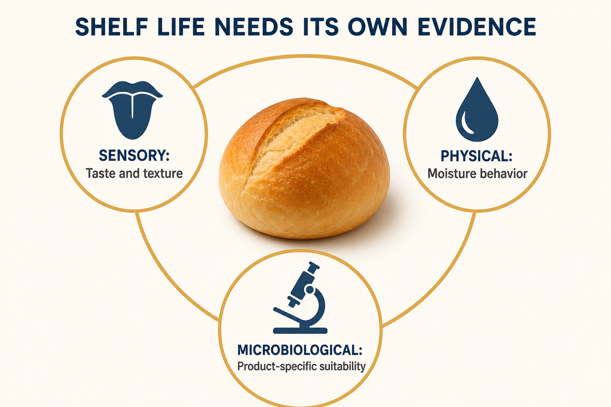 Sensory, physical and microbiological endpoints are distinct; a texture result does not establish product shelf life.